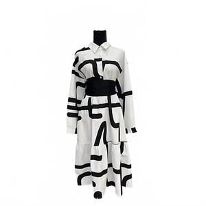 NEW MIMOTO women's long sleeve abstract dress in white